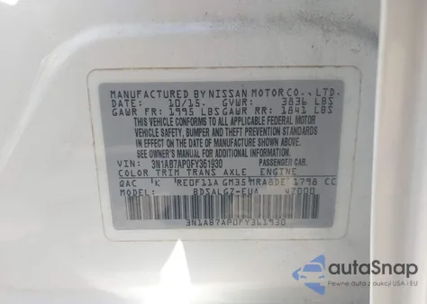 2015 Nissan Sentra Sl из США, поврежденный, VIN 3N1AB7AP0FY361930